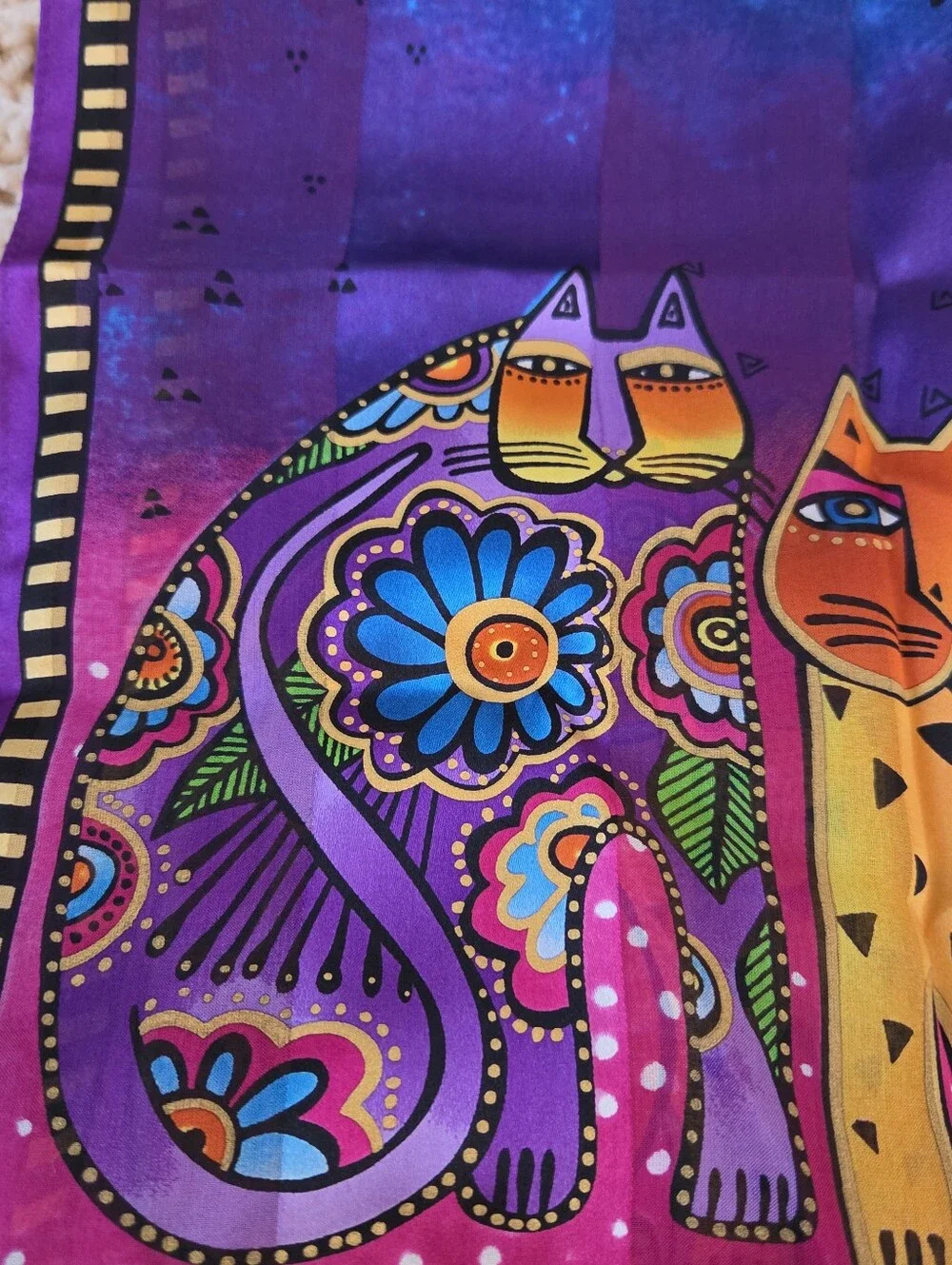 NWOT Laurel Burch Silk Scarf FELINES Cats